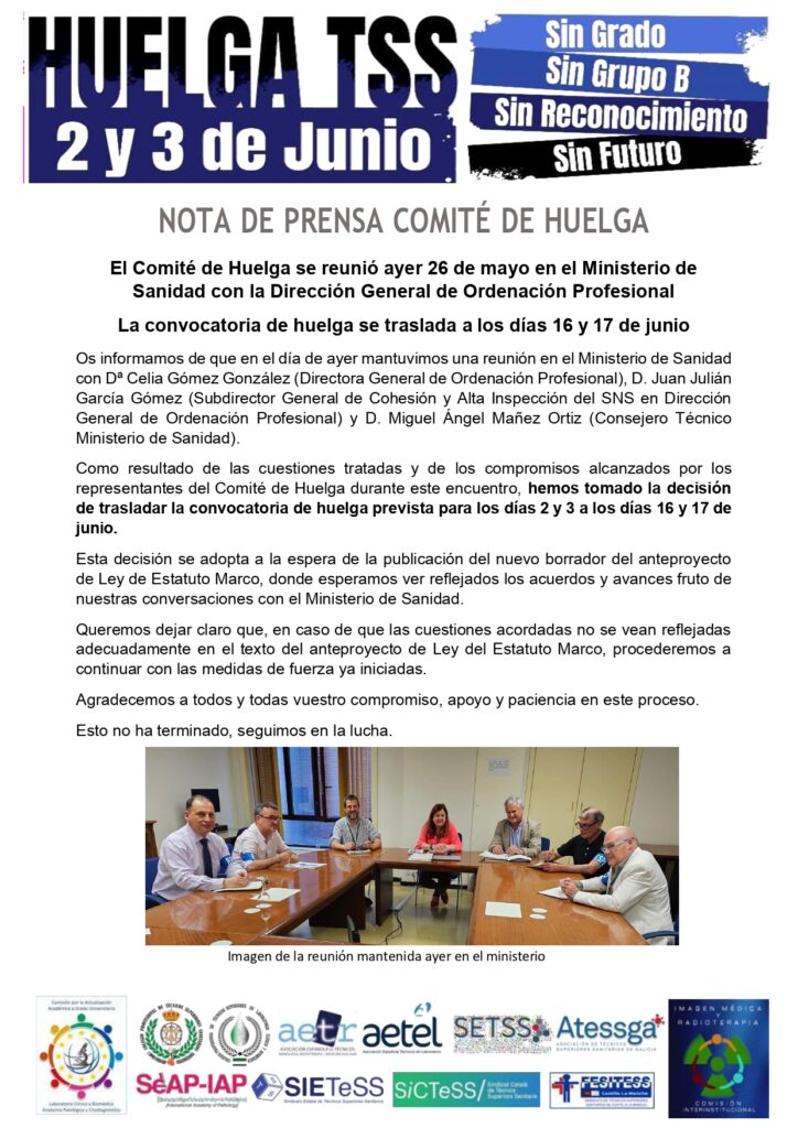 Lee más sobre el artículo El Comité de Huelga se reunió ayer 26 de mayo en el Ministerio de Sanidad con la Dirección General de Ordenación Profesional