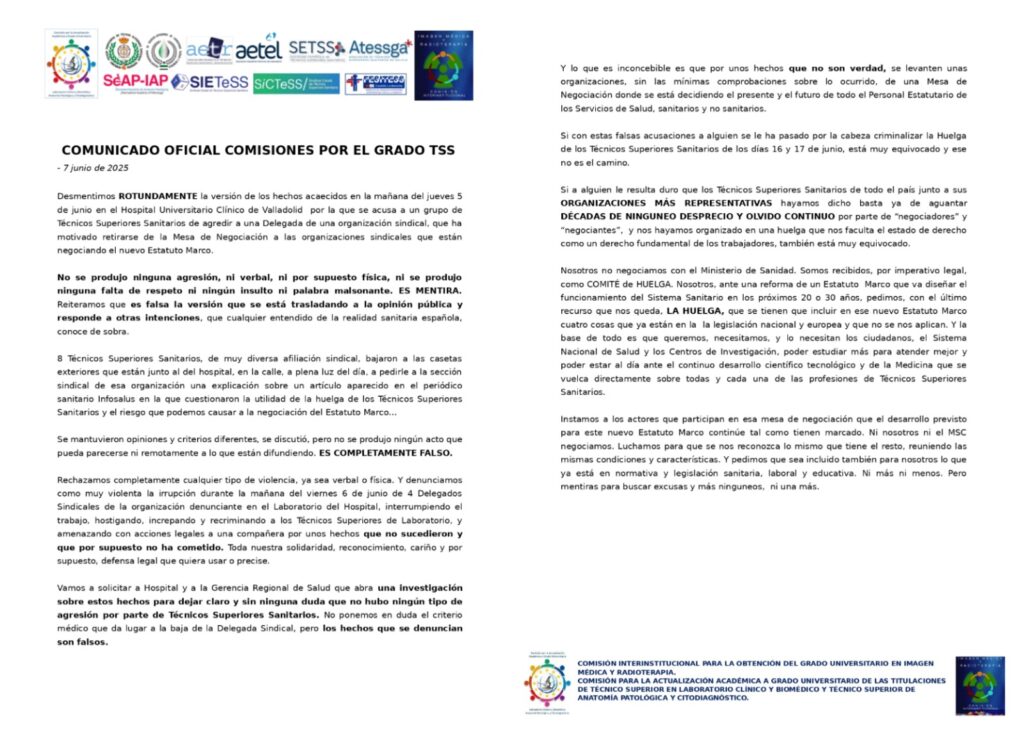Lee más sobre el artículo COMUNICADO OFICIAL COMISIONES POR EL GRADO TSS