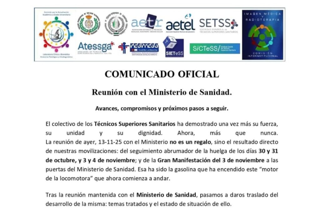 Lee más sobre el artículo Comunicado oficial: Reunión con el Ministerio de Sanidad