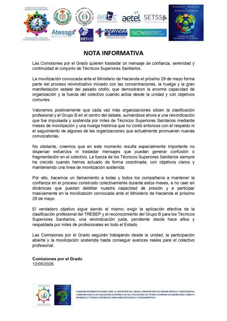 Lee más sobre el artículo Las Comisiones por el Grado quieren trasladar un mensaje de confianza, serenidad y continuidad al conjunto de Técnicos Superiores Sanitarios.